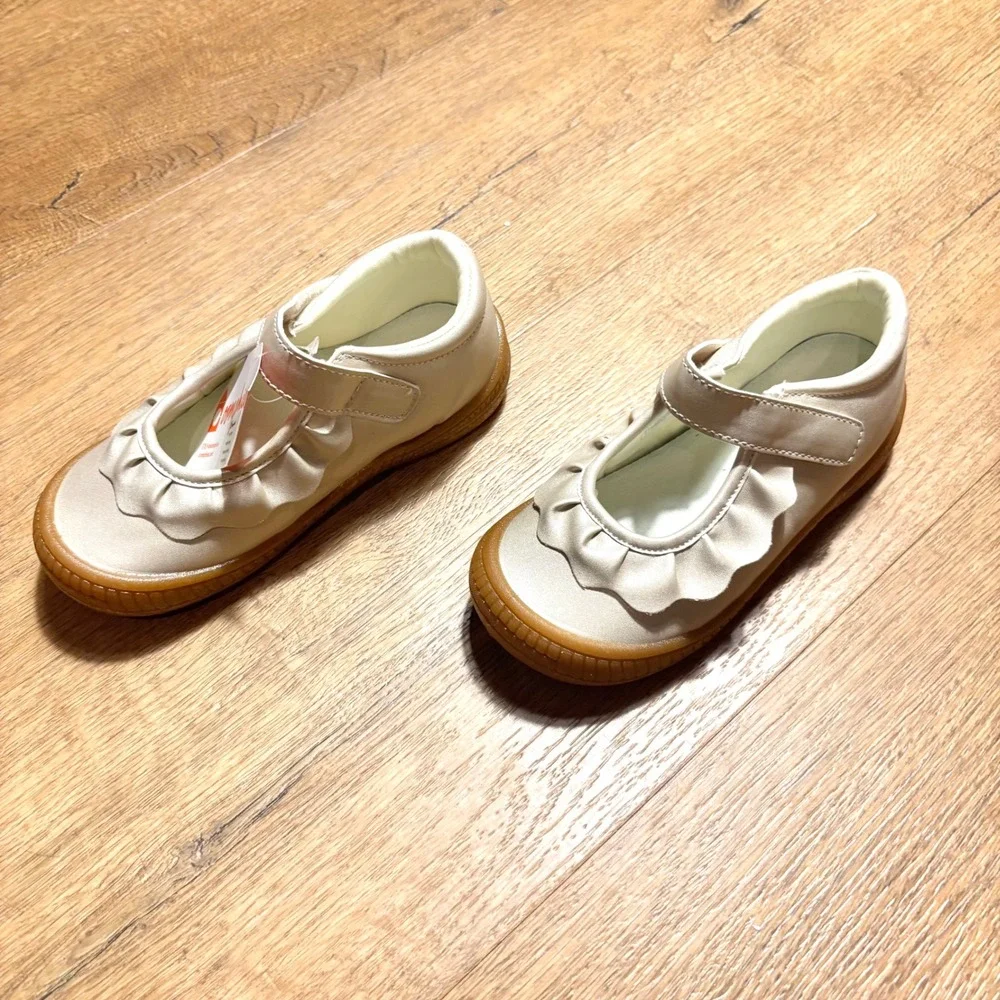 NWT Oomphies Amina Ruffled Mary Jane Shoes Girls Slip On Ruffle Metallic Gold 12